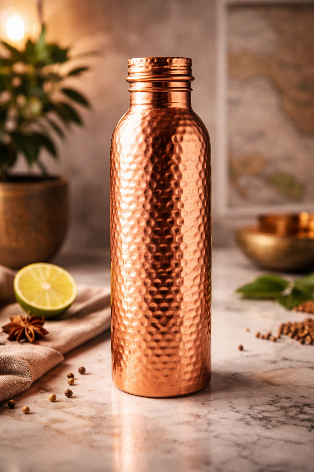 Artisanal Hand-Hammered Copper Flask