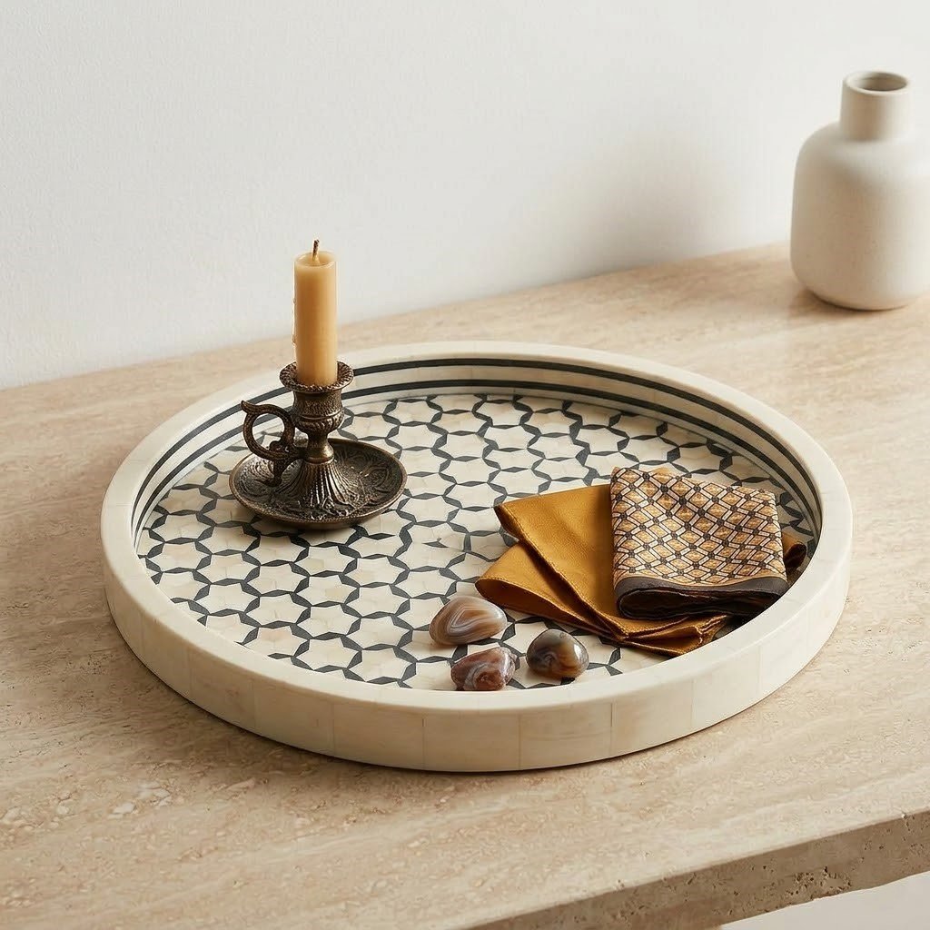 Classic Round Bone Inlay Serving Tray